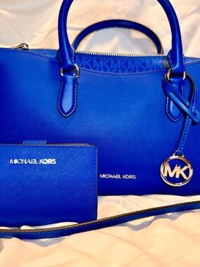 Michael Kors Cobalt Blue Saffiano Leather Satchel with Wallet